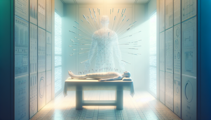 Person receiving acupuncture in a serene, softly lit room, promoting calm and healing.