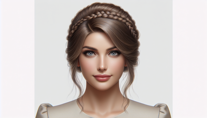 Woman with medium hair styled in an elegant half-up style with a fishtail braid, versatile for both casual and formal occasions.