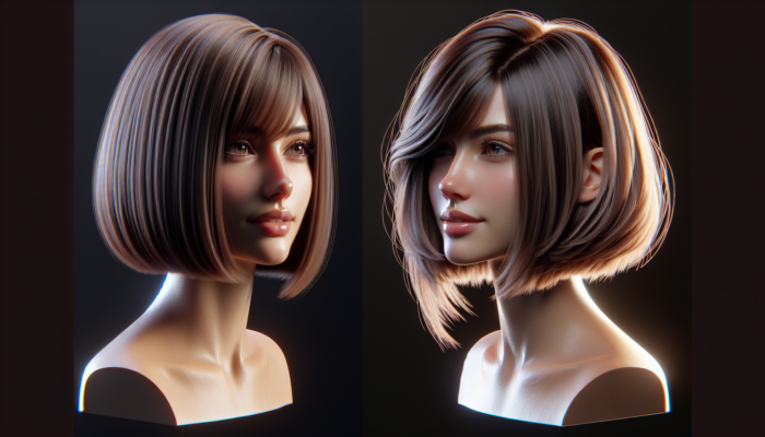 Comparison of a classic chin-length blunt-cut bob versus a modern layered, asymmetrical bob with textured ends.