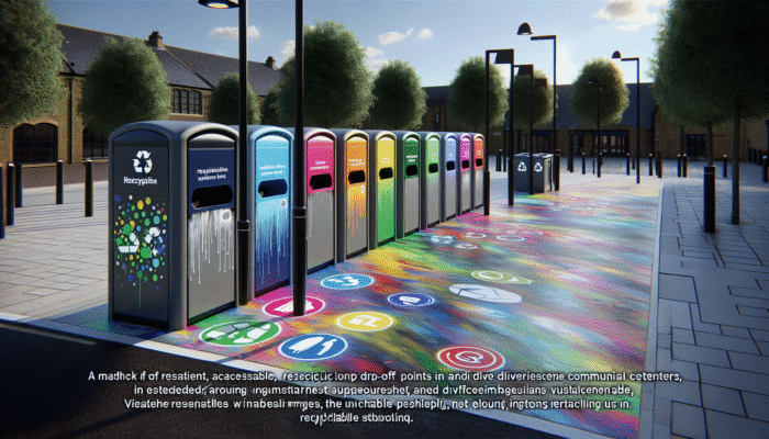 A network of vibrant recycling drop-off points in the UK for efficient plastic disposal.