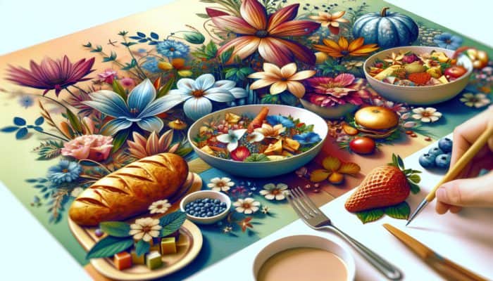 Dishes adorned with edible flowers, showcasing strategic placement, color contrasts, and varying sizes.