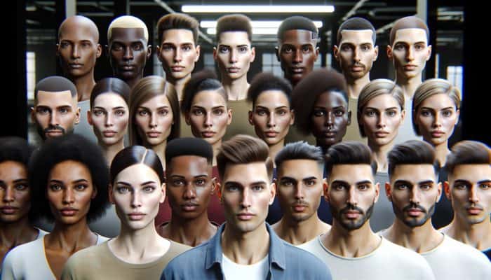 A diverse group of individuals showcasing center-parted hairstyles that enhance their features, exemplifying symmetry and natural beauty.
