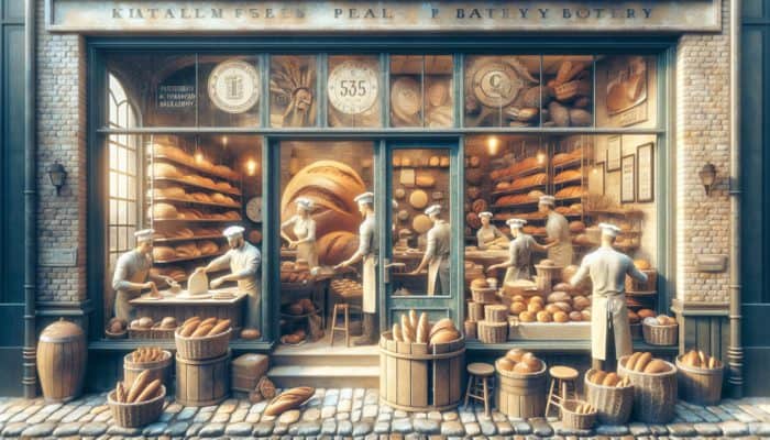 A busy Plymouth bakery displaying freshly baked bread and signage for local SEO visibility.