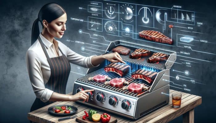 A modular grill featuring advanced temperature controls, showcasing versatility in cooking different foods.